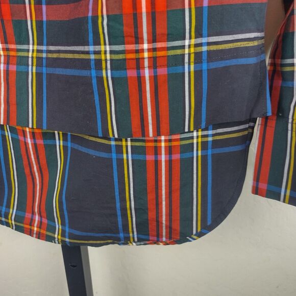 J Crew Funnelneck Shirt in Stewart Tartan Plaid Jeweled Rhinestone Button - Picture 8 of 9
